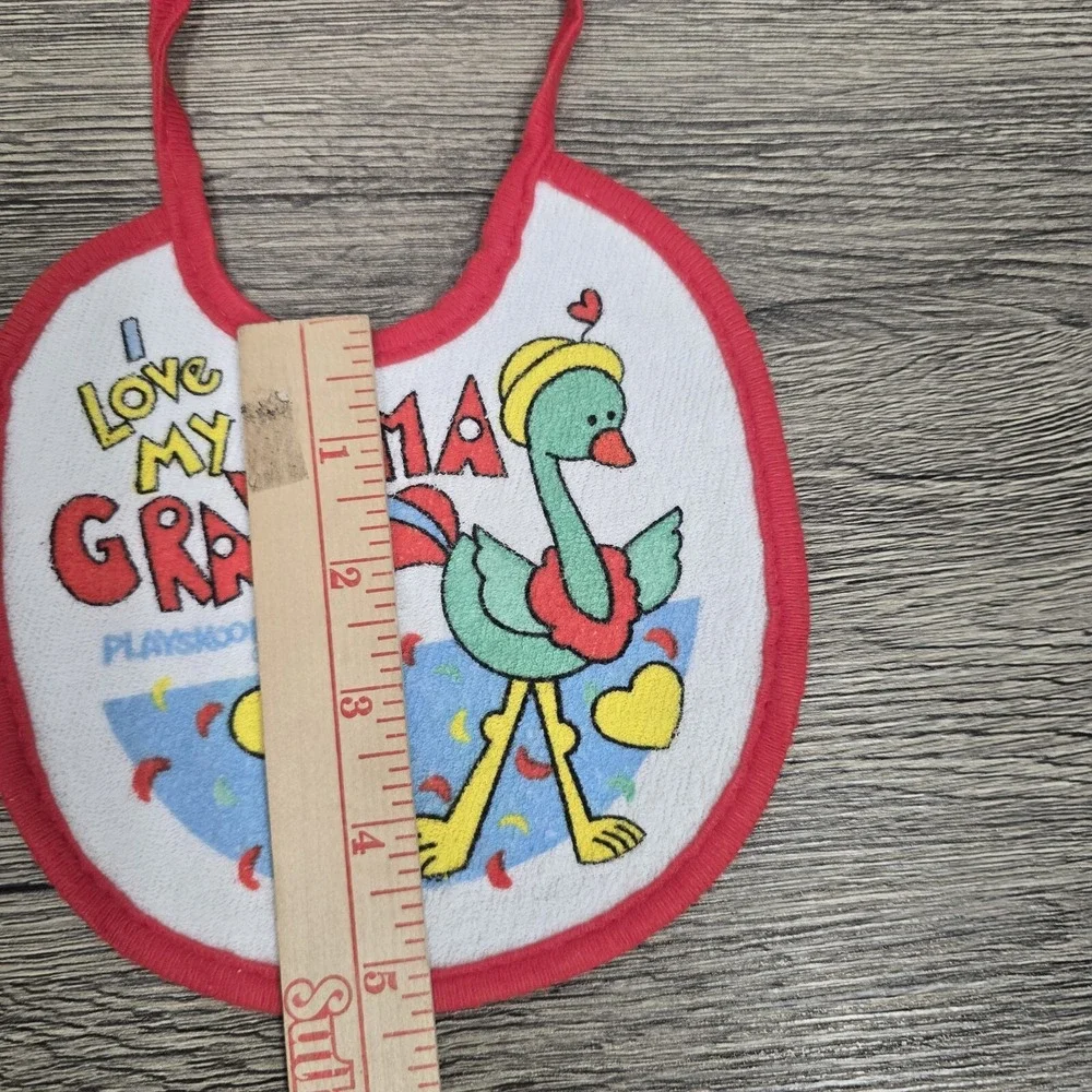 (2) Playskool Baby Bib I Love My Grandma Bird Heart‎ Vintage Flamingo Bears Lion